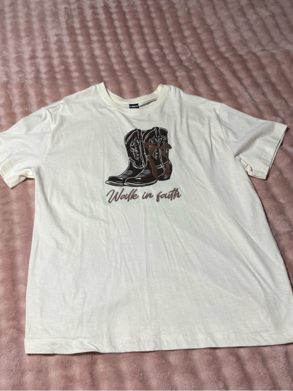Walk in Faith Graphic Tee - White with Brown Boot Print
